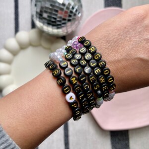 Unique Eras Concert Black & Gold Set Stack of 8 Bracelets - Swifties Eras Tour Bracelets Set - USA Handmade - Concert Gift
