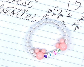 WISH Pastell Coral Micky Ohren Disney inspiriert Armband - USA handgemacht - Süße Freundschafts Armbänder - Süßes Kinder Geschenk - Disney Trip Essentials