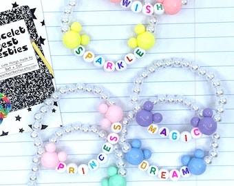 Conjunto de 8 pulseras - Pulsera inspirada en Disney con orejas de Mickey pastel - Hecho a mano en EE. UU. - Regalo lindo para niños - Disney Trip Essentials
