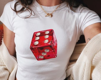 Lucky Dice Tee,Dice T-shirt, Trendy Aesthetic Tee, Y2K Baby Tee, Trendy Baby Tee, 90s Fashion , Women&#39;s Midweight Cotton Tee