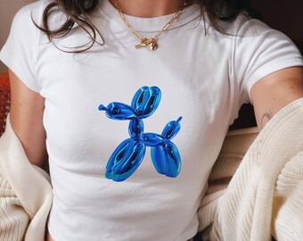 Balloon Dog Baby Tee, Silver Dog Balloon Baby Tee, Trendy 90s Baby Tee, Trendy Y2K Baby Tee, Aesthetic Pinterest Baby Tee, Womens Fitted Tee