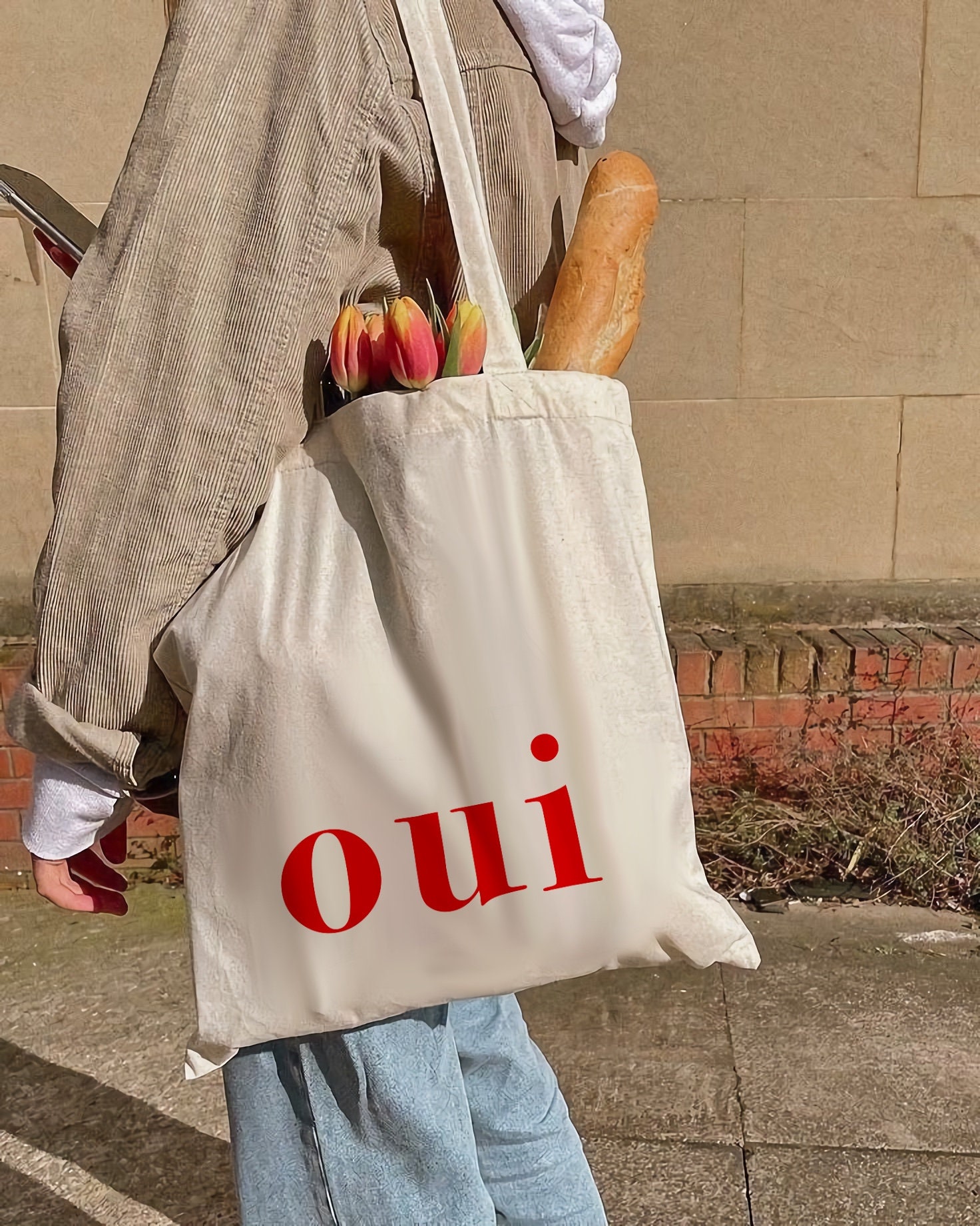 Canvas Tote Bag Oui French Quote Art Print Oui French Tote Bag French