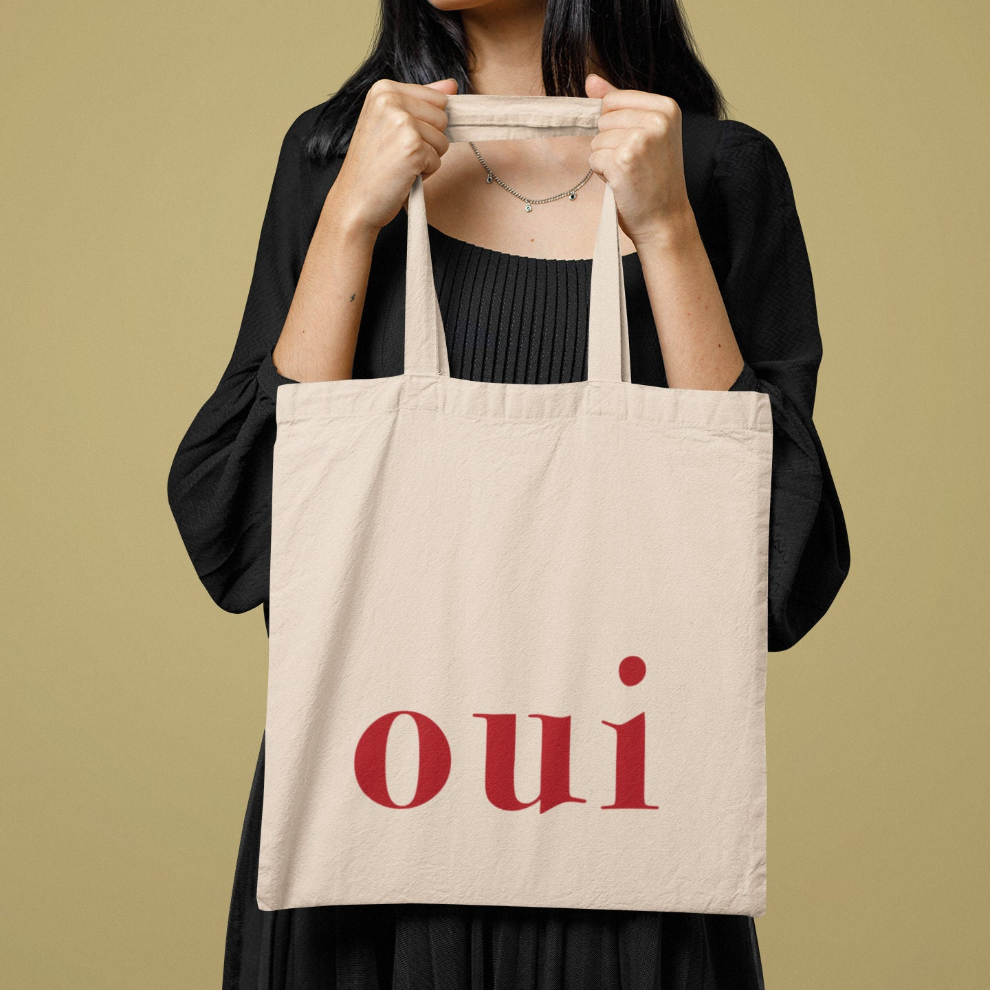 Canvas Tote Bag Oui French Quote Art Print Oui French Tote Bag French