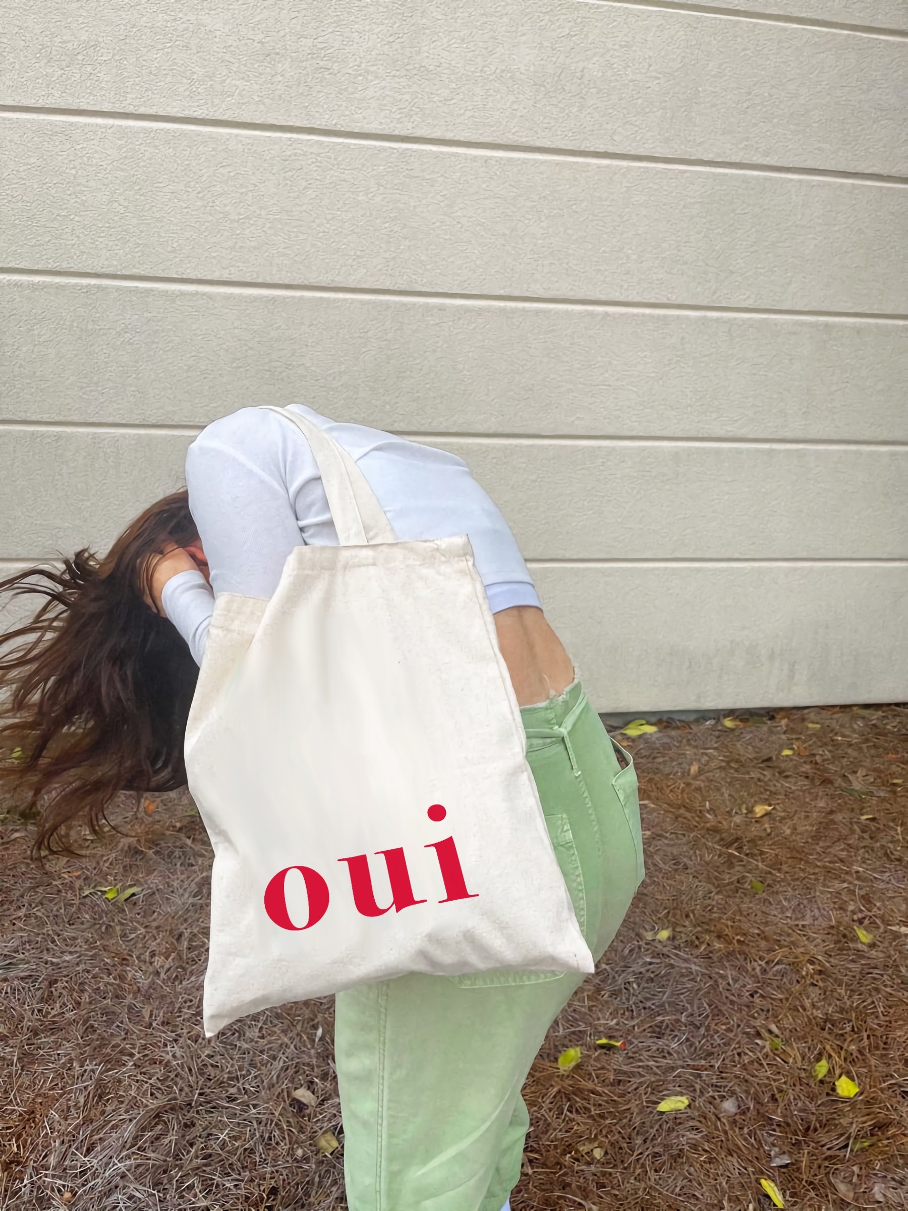 Canvas Tote Bag Oui French Quote Art Print Oui French Tote Bag French