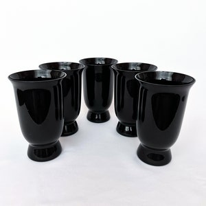 Tumblers Black Glass Footed Tumblers Vintage Black Amethyst Drinkware Footed Iced Tea Glasses Water Glassware Barware Tall Black Glass Cups