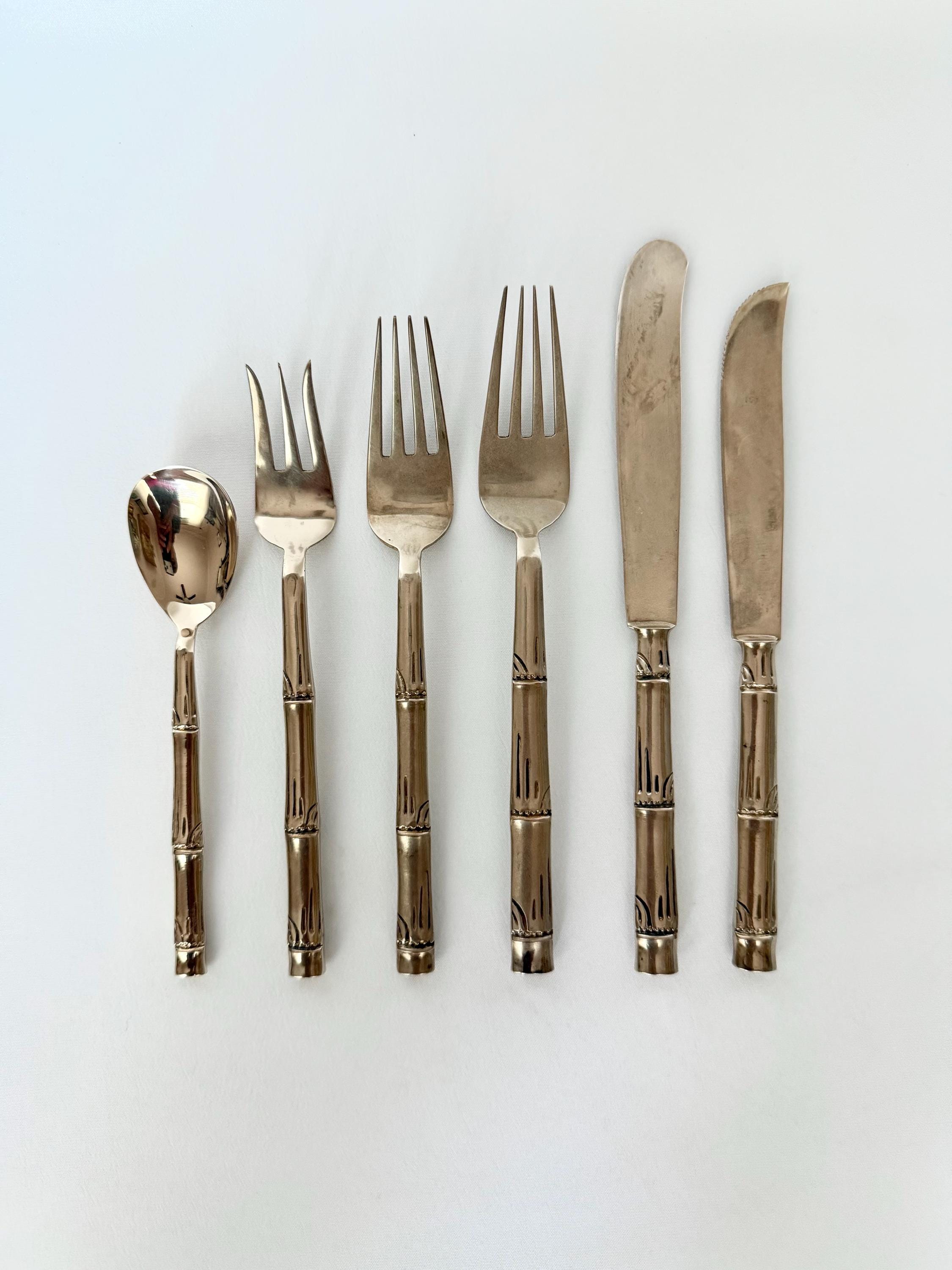 Vintage Bronze Bamboo Flatware - Etsy