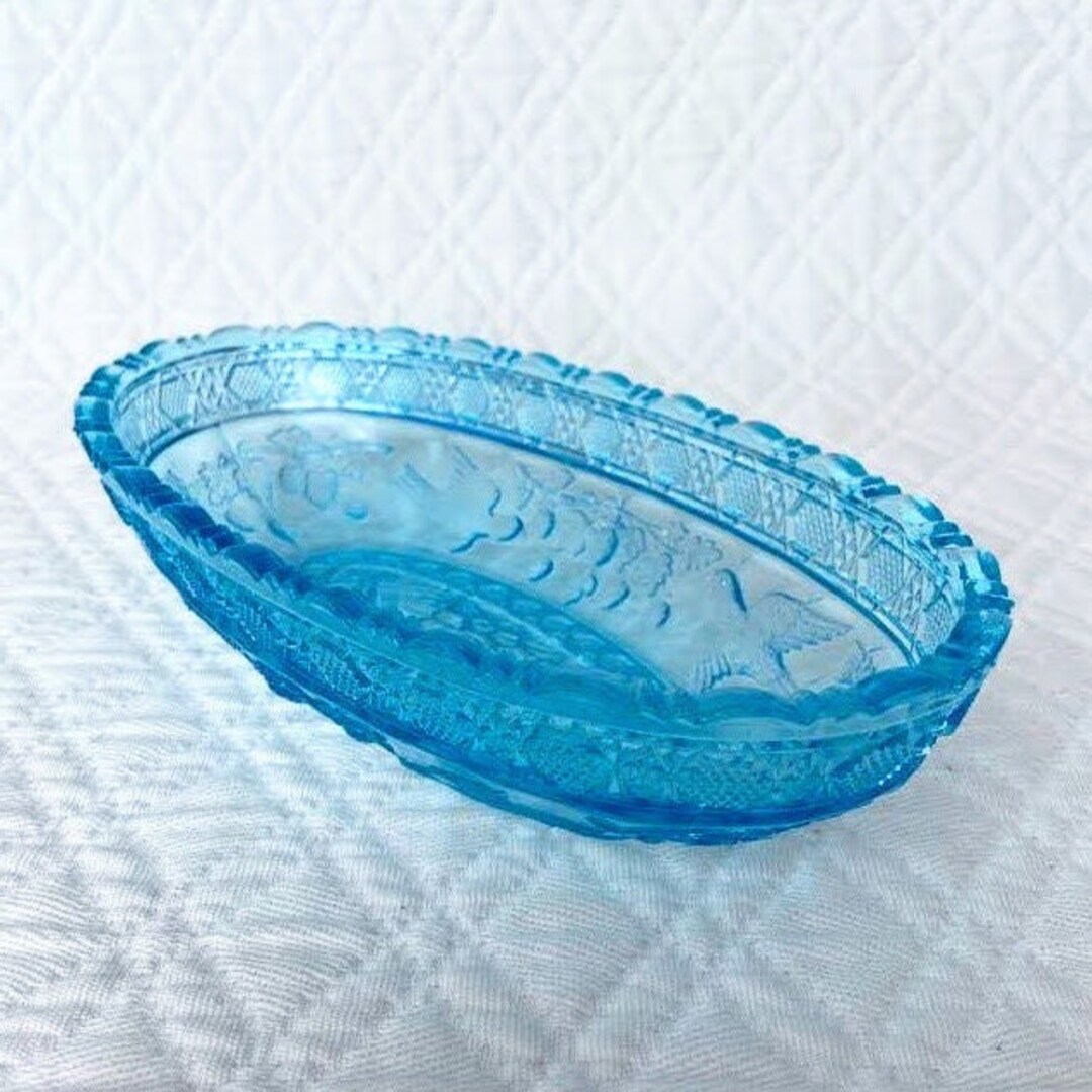 Glass Bowl Blue Glass Serving Dish Turquoise Glass Vintage Etsy