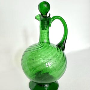 Decanter Green Swirl Glass Decanter And Stopper Handled Glass Bottle Recycled Glass Handblown Vintage Decanter Kitchen Decorative