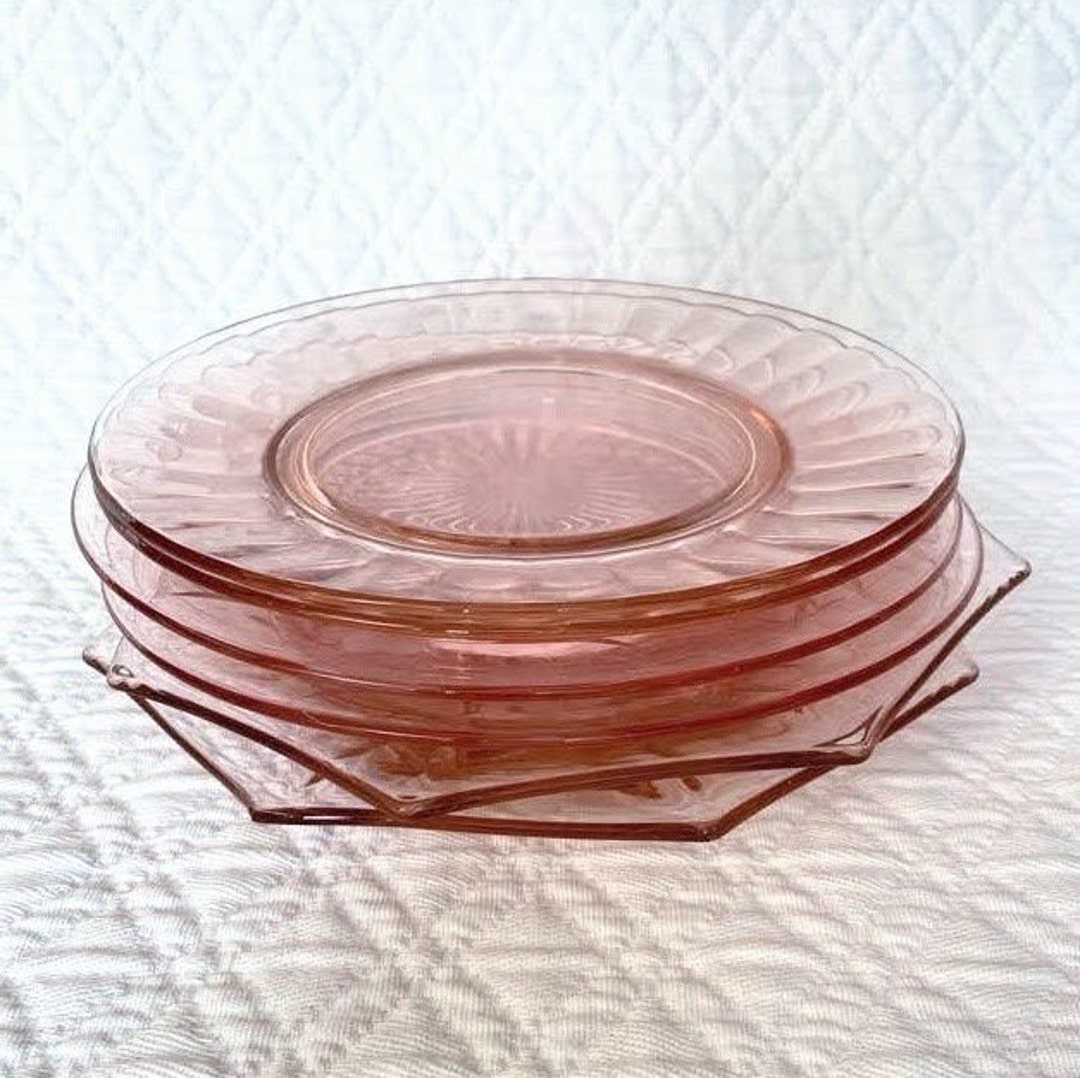 Pink Glass Plates Mismatched Pink Depression Glass Salad Etsy