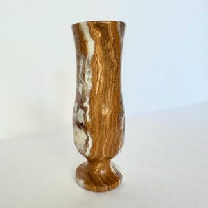 Vase Onyx Vase Small Brown Stone Bud Vase Neutral Natural Stone Flower Vase Vessel Shelf Decor Striated Multi Brown Tan Cream Bud Vase