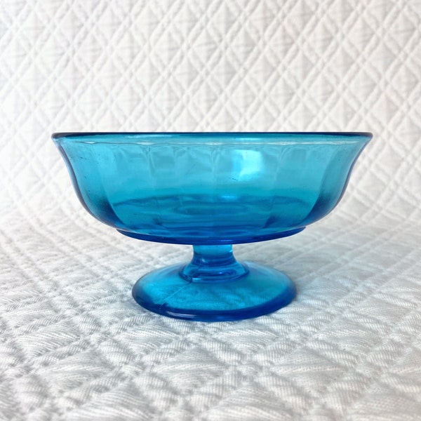 Blue Pedestal Bowl Turquoise Footed Dish Vintage Teal Serving Dish Candy Dish Blue Paneled Glass Trinket Dish Jewelry Dish Pressed Glass