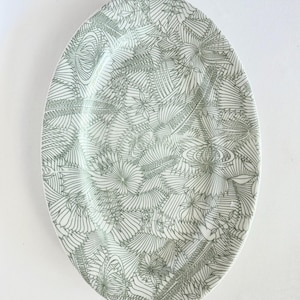 Platter Ironstone Oval Serving Plate Restaurantware Platter Green Botanical Pattern Serveware Tableware Antique Oval Serving Dish Shenango