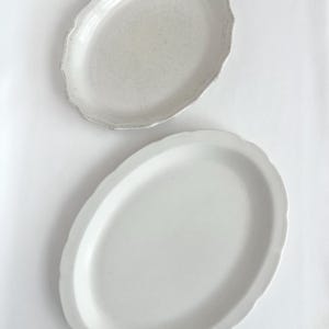 Ironstone Platters White Dishes Serveware Scalloped Serving Dishes Large Oval Plates Decorative Dishware  Shabby Platters White Decor