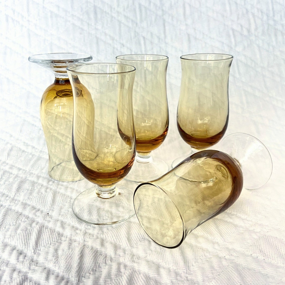 Amber Cordial Shot Liqueur Handblown Glasses Footed Aperitif Fall