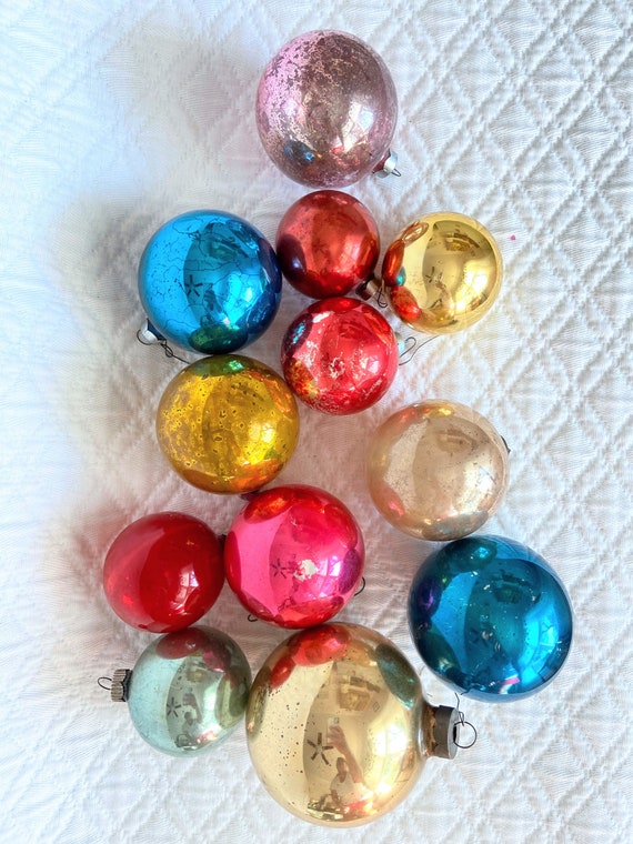 Vintage Christmas Tree Balls Set Ornaments Multi Colored Etsy