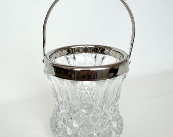 Ice Bucket Crystal Cut Glass Ice Pail Biscuit Jar Silverplate Handled Ice Container Barware Vintage Crystal Bucket English Silverplate