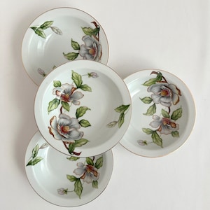 Bowls Small Fruit Dessert Berry Bowls Fine China Serveware Mid Century Dishware Tableware Floral Dishes Dogwood Flower Bowls Gold Rimmed