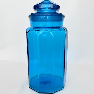 Canister Glass Canister Vintage Blue Glass Canister Vintage Kitchen Canister Vintage Glass Storage Jar Container Apothecary Jar Lidded Jar
