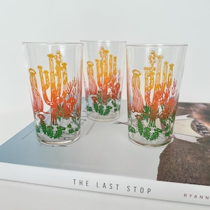 Tumblers Colorful Orange Green Cactus Glasses Southwestern Drinkware Desert Barware Juice Glasses Water Glasses Mid Century Drinking Glasses