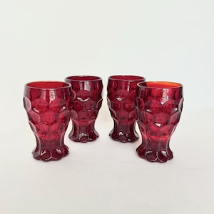 Vintage Ruby Red Juice Glasses, Honeycomb Tumblers, Small Glasses, Deep Red Drinkware