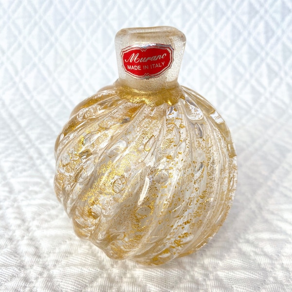 Murano Art Glass Perfume Decanter Vintage Bottle Gold Fleck Small Vase Bubble Glass Italian Glass Handblown Glass Vanity Dresser Decor