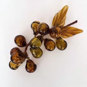 Glass Grapes Cluster Grapes Sculpture Amber Handblown Glass Grapes Figurine Art Glass Fruit Decor Vintage Grapes Boho Centerpiece Decor