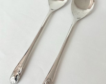 Vintage Silverplated Salad Serving Set, Embossed Handle, Italy