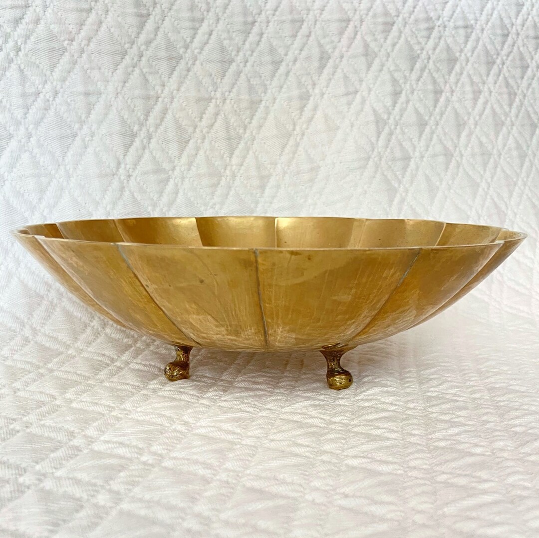 Brass Bowl Footed Centerpiece Vintage Brass Fruit Bowl Kitchen Etsy