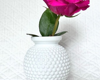 White Hobnail Vase Round White Rose Bowl Vintage Hobnail Glass Vase White Glassware White Tableware White Centerpiece Wedding Table Vase