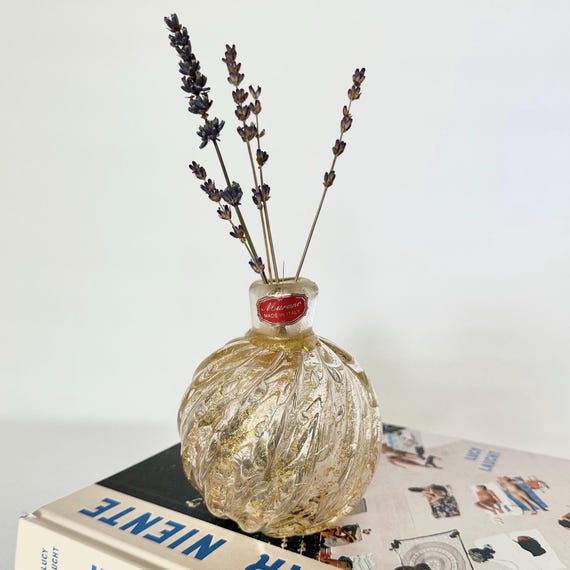 Vintage Murano Art Glass Perfume Decanter: Gold Fleck Bubble Vase, Small Bud Vase