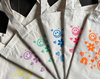 Happy Vibes , 100% 12oz cotton canvas , Tote Bag , Reusable grocery shopping bag , Fashionable Tote to make you smile