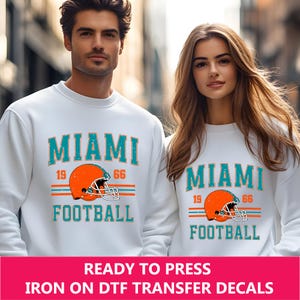 Miami Retro Style Iron On Transfer, Ready to Press Vintage Style Miami Football Decals, Fan Gift, DIY, Heat Press DTF Film