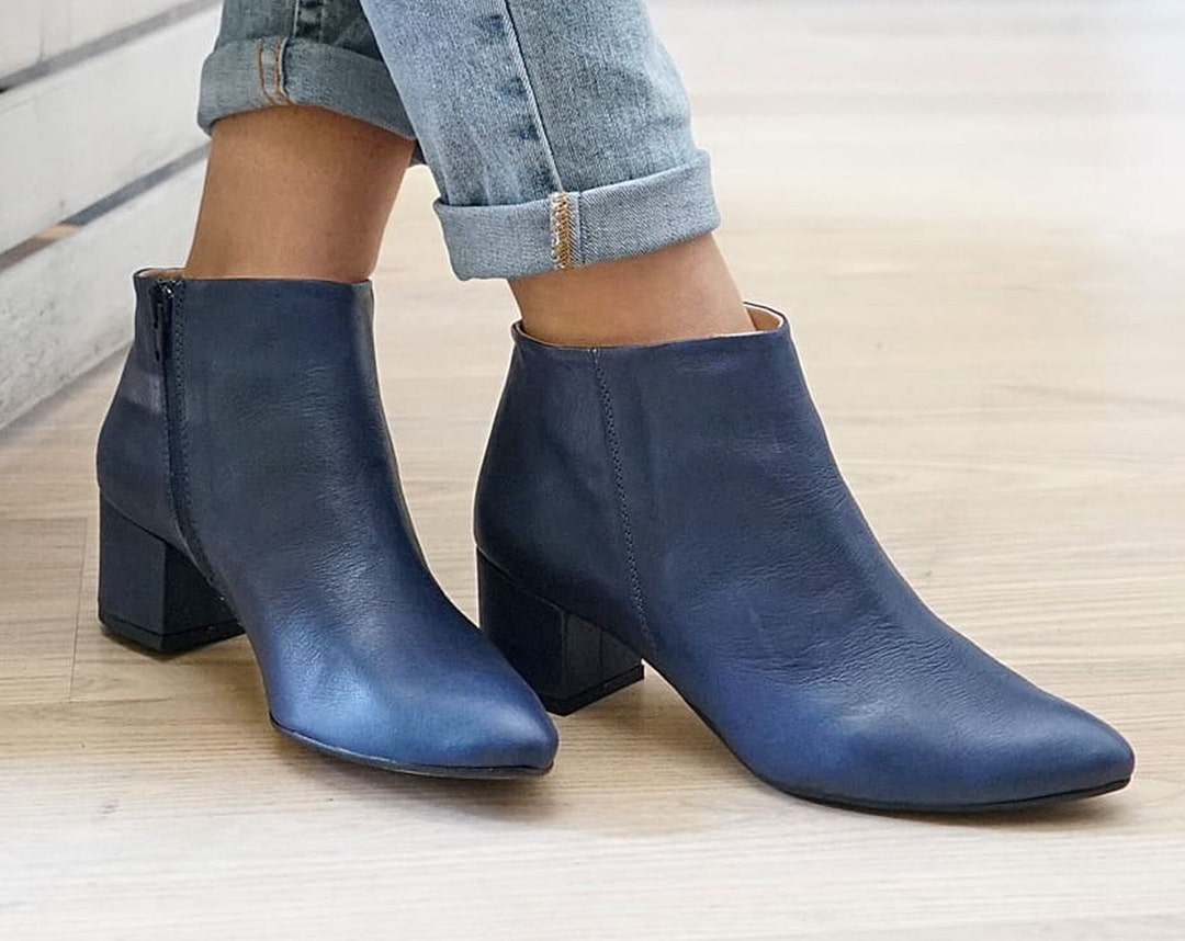 Wren Navy Blue Women's Boots Real Leather Boots Made - Etsy