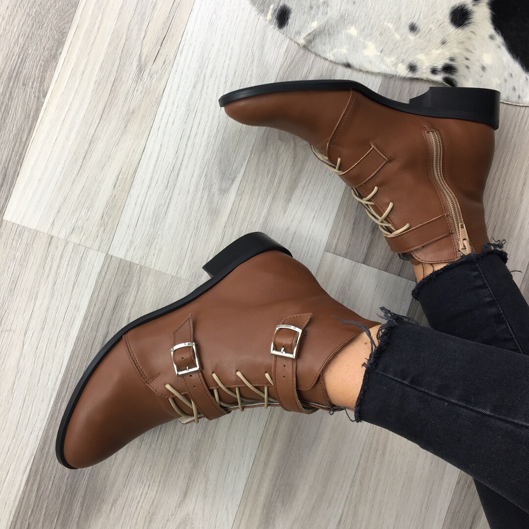 Agnes Brown Women's Boots, Large Size Available, Made to Order, Ankle