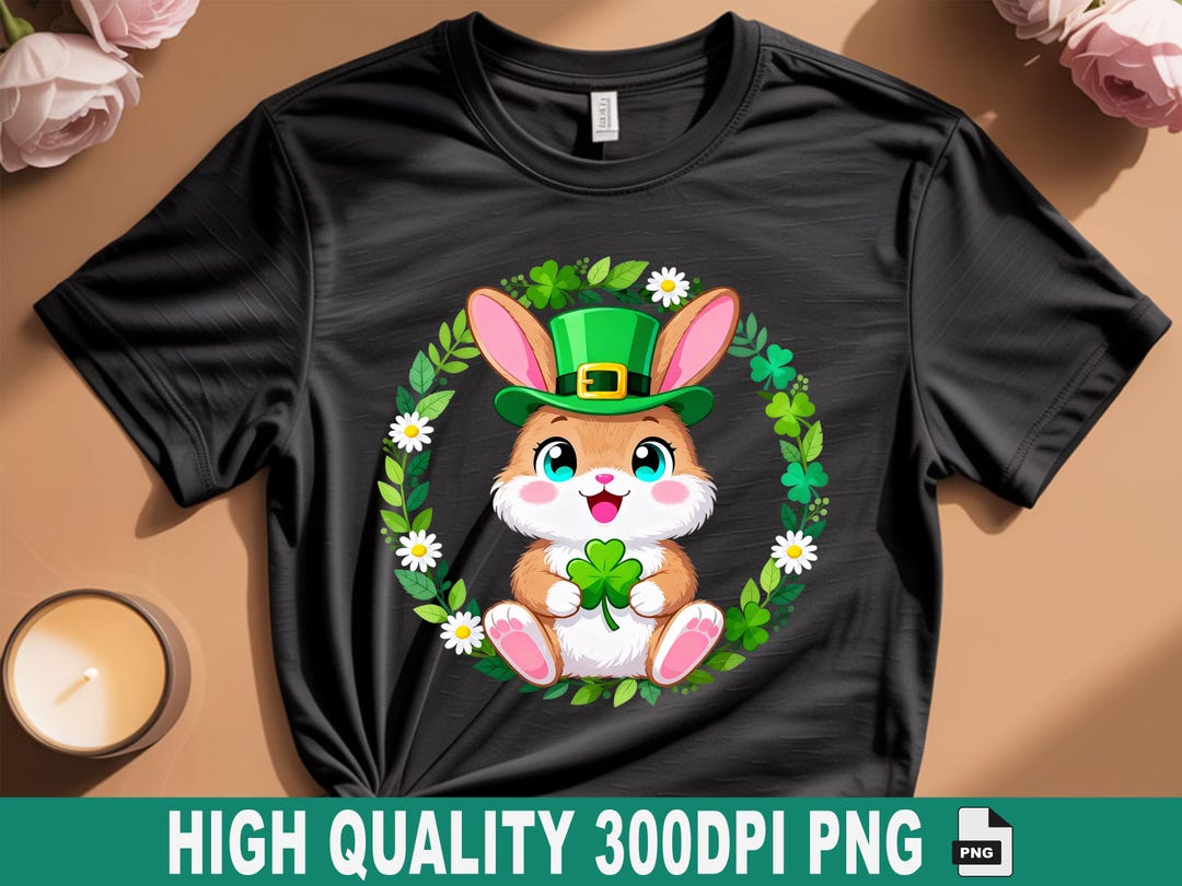 Shamrock Rabbit Cute Lucky Bunny With Clover St Patrick Png, Shamrock Rabbit Png, Lucky ...