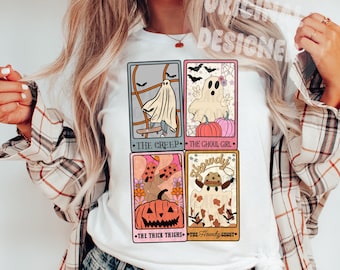 Retro Halloween Ghost Tarot Card Png, Retro Halloween Png, Retro Western Png, Summer Halloween Png, Spooky Season Png, Trendy Halloween Png