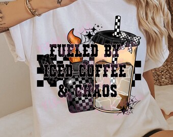 Fueled By Iced Coffee And Chaos Png, Retro Coffee Png, Mama Designs Png, Retro Mama Png Design, Mom Life Png, Mothers Day Png, Spooky Coffee
