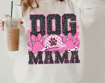 Faux Glitter Dog Mama png, Custom Dog Mom Png, Fur Mom png, Embroidery Dog Mama PNG, Sparkly Glitter, Dog Mama Png, Checkered Mama hat Png