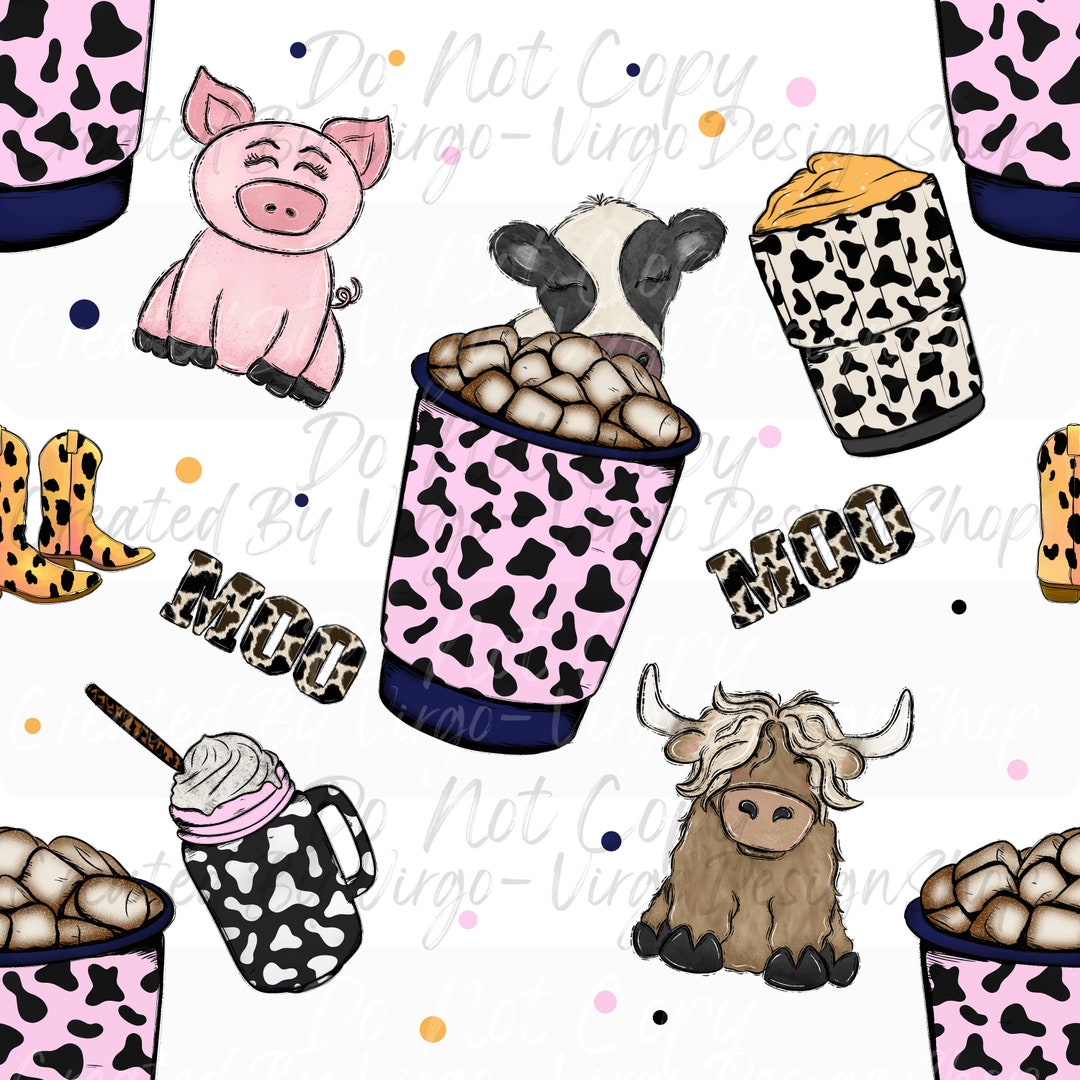 Cow Print Coffee Seamless Png Cow and Coffee Lovers Png Etsy