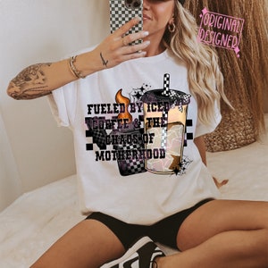 Fueled By Iced Coffee And The Chaos Of Motherhood Png, Mama Designs Png Motherhood Png, Retro Mama Png Design, Mom Life Png, Mothers Day Png