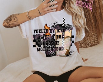 Fueled By Iced Coffee And The Chaos Of Motherhood Png, Mama Designs Png Motherhood Png, Retro Mama Png Design, Mom Life Png, Mothers Day Png