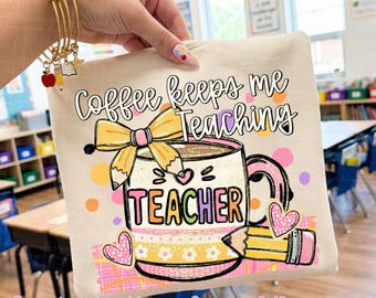 Coffee Keeps Me Teaching Png, Preppy School Teacher Png, Back To School Png, Teacher Shirt Png, Teacher Appreciation Png, Coffee Png Design