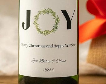 Custom Joy Wine Bottle Label Template, Christmas Hostess Gift, Holiday Wine Presents, Personalized Xmas Wine Labels, Digital Download
