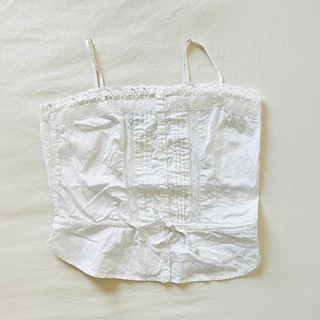 Brandy Melville White Tianna Lace Tank With Tie and Buttons Etsy