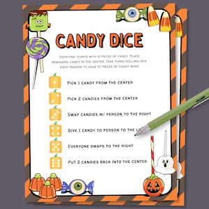 Halloween Candy Dice Game, Halloween Printable Party Game, Halloween Game for Kids, Halloween Candy Game, Halloween Activity for Kids