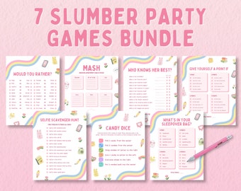 Slumber Party Games Bundle, Teen/Preteen Sleepover Games, Birthday Party Games Bundle, Cute Girls Birthday Games, Pink Tween Birthday Party