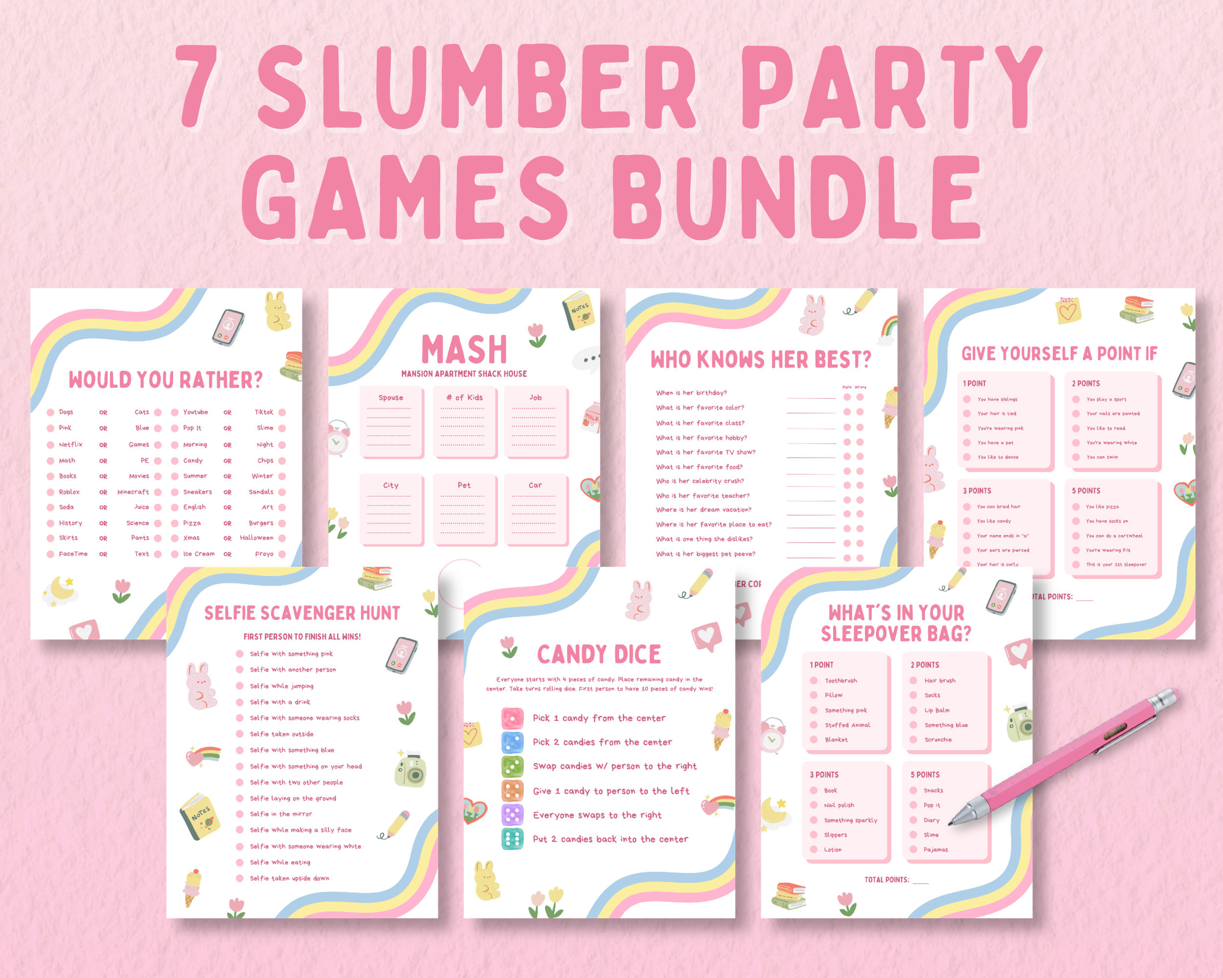 Slumber Games Slumber Party Games Bundle, Teen/preteen Sleepover Games, Birthday ...