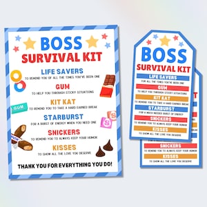 Boss Survival Kit Tag, National Boss&#39;s Day Gift Idea, Gift for Manager, Happy Bosses Day Gift, Boss Appreciation Treat Tag, Thank You Boss