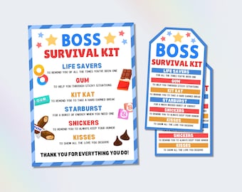 Boss Survival Kit Tag, National Boss's Day Gift Idea, Gift for Manager, Happy Bosses Day Gift, Boss Appreciation Treat Tag, Thank You Boss