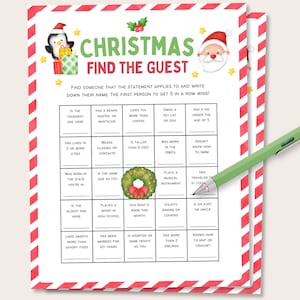 Christmas Find The Guest Game, Christmas Bingo, Christmas Mix & Mingle, Christmas Party Game, Fun Holiday Party Game, Christmas Family Game